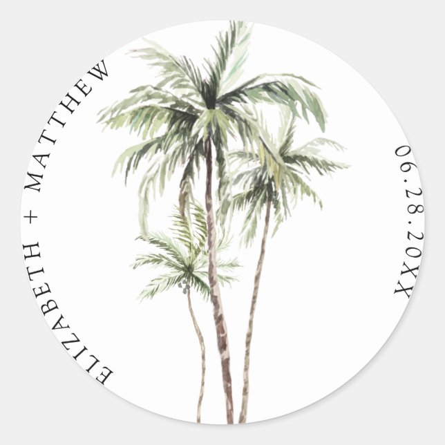 Sticker Rond Palm Tree Tropical | Mariage minimal (Devant)
