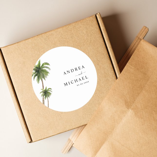 Sticker Rond Palm Trees Plage tropicale Destination Mariage (Créateur téléchargé)