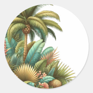 Sticker Rond Palm Tropical D'Été Et Feuille