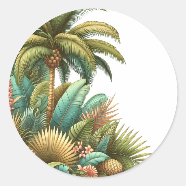 Sticker Rond Palm Tropical D'Été Et Feuille (Devant)