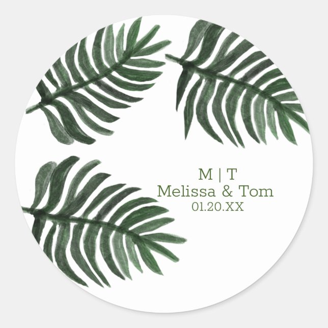 Sticker Rond Palme botanique tropicale Merci Mariage tropical (Devant)
