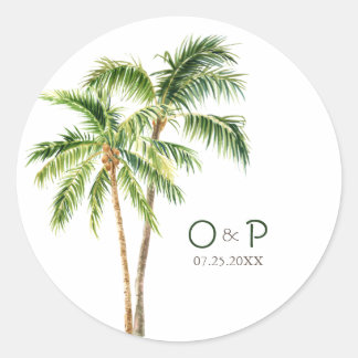 Sticker Rond palme de jungle aquarelle tropical classique rond