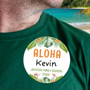 Sticker Rond Palme tropicale Reunion familiale Aloha Nom Balise