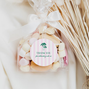 Sticker Rond Palmes vertes Bandes roses