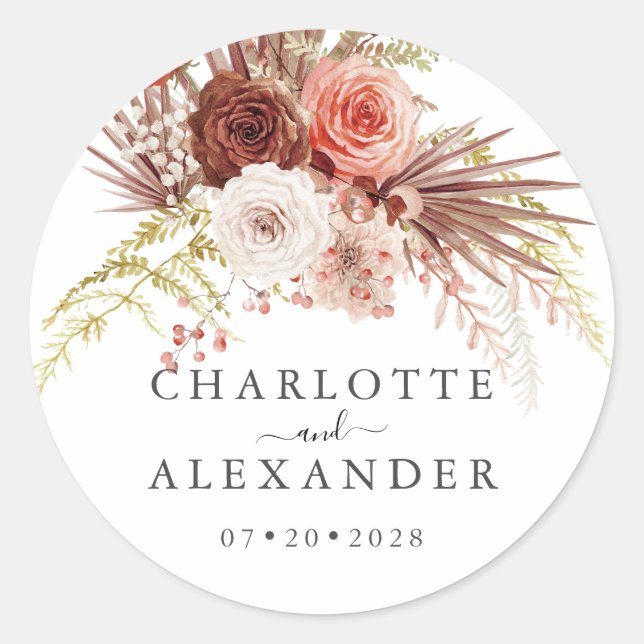 Sticker Rond Palmetto Rust Orange Terracotta Mariage Floral (Devant)