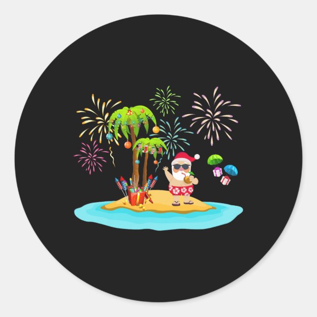 Sticker Rond Palmier de Noël décoré Tropical Xmas Coconu (Devant)