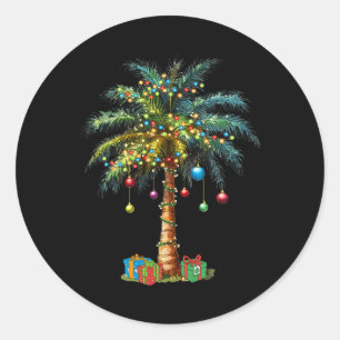 Sticker Rond Palmier de Noël Hawaï Père Noël de Noël Tropical