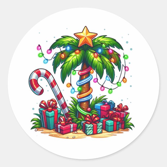 Sticker Rond Palmier de Noël tropical (Devant)