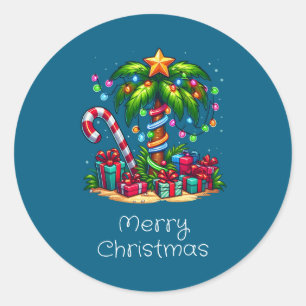 Sticker Rond Palmier de Noël tropical