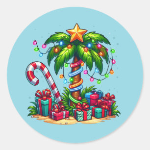 Sticker Rond Palmier de Noël tropical