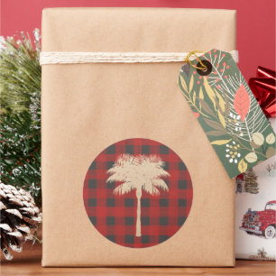 Sticker Rond Palmier d'or Rouge Buffle Plaid