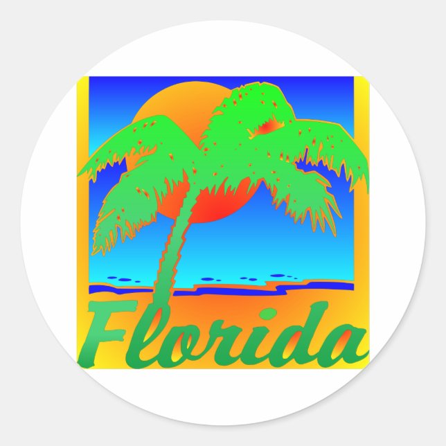 Sticker Rond Palmier du coucher de soleil en Floride (Devant)