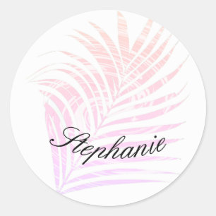 Sticker Rond Palmier Motifs Tropicaux Rose Nom Personnalisé