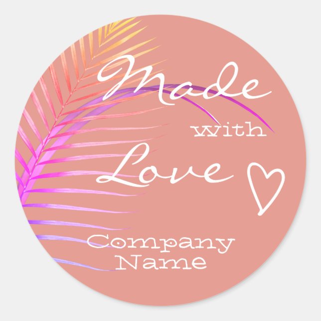 Sticker Rond Palmier Pastel rose Arc-en-ciel feuille faite avec (Devant)