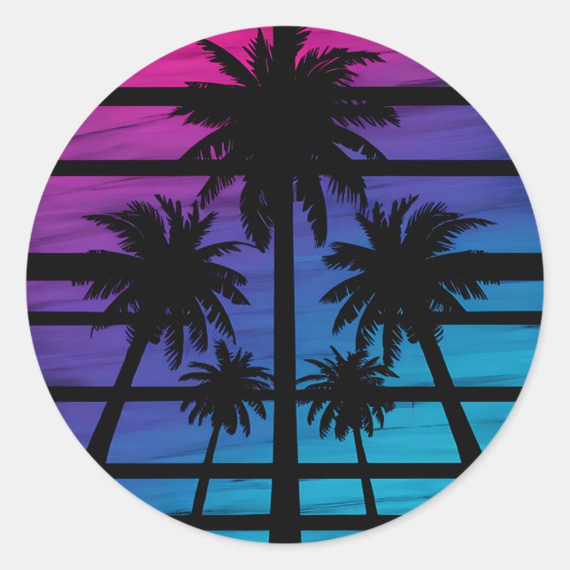 Sticker Rond Palmier Plage Hawaïenne Vacances d'Été (Devant)