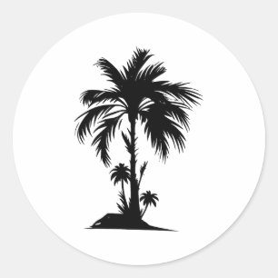 Sticker Rond Palmier simple Élégance en noir et blanc