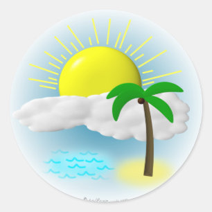 Sticker Rond Palmier, soleil et plage