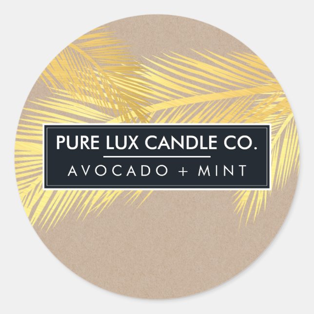 Sticker Rond PALMIER TROPICAL FEUILLE feuille d'or cool kraft g (Devant)