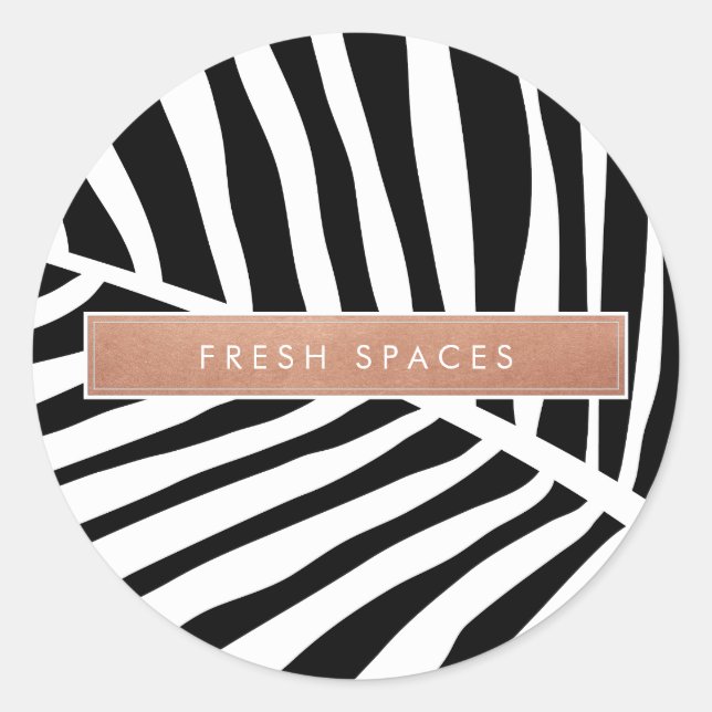 Sticker Rond PALMIER TROPICAL MODERNE FEAF mignon or rose blanc (Devant)