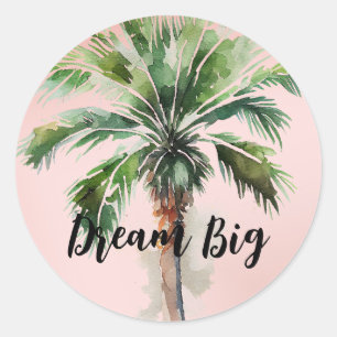 Sticker Rond Palmier Tropical Rose-Brut