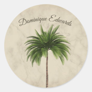 Sticker Rond Palmier Tropical Style Marbré Personnel