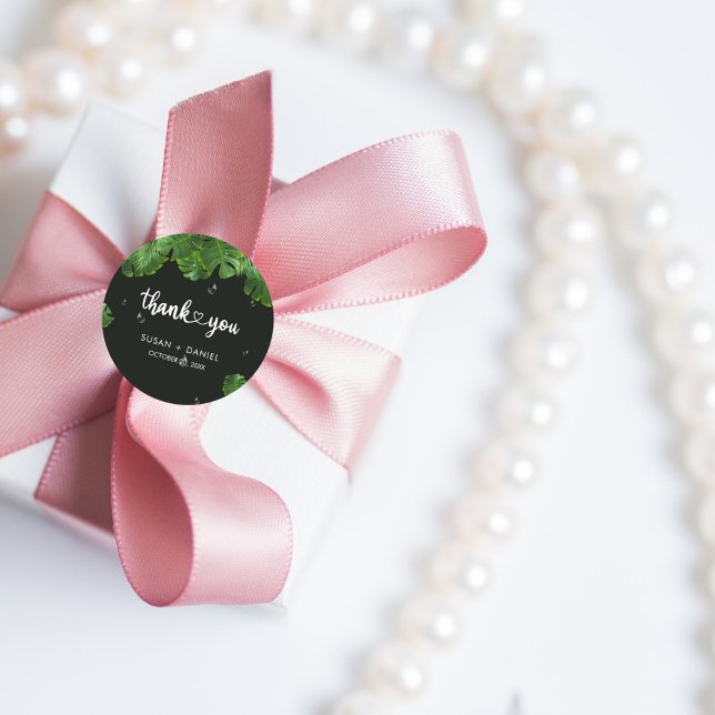 Sticker Rond Palmier vert sauvage Feuille Merci Mariage (Créateur téléchargé)