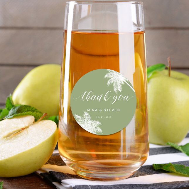 Sticker Rond palmier vert tropical merci mariage (Créateur téléchargé)