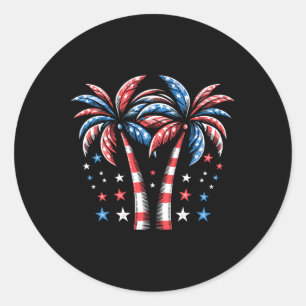 Sticker Rond Palmiers américains patriotiques Drapeau américain