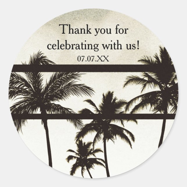 Sticker Rond Palmiers Beach Party Tropical White Hot Glam (Devant)
