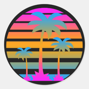 STICKER ROND PALMIERS DE COUCHER DU SOLEIL DE TIGRE DE COREY
