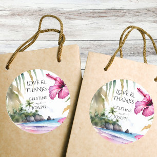 Sticker Rond Palmiers de plage tropicaux mariage merci pour