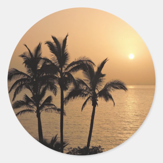 Sticker Rond Palmiers et coucher de soleil romantique (Devant)