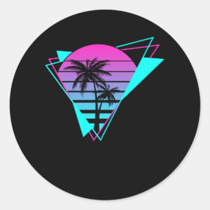 Sticker Rond Palmiers géométriques Rétro esthétiques Vaporwave