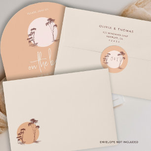 Sticker Rond Palmiers Sable Chaud Coucher de Soleil Plage Maria