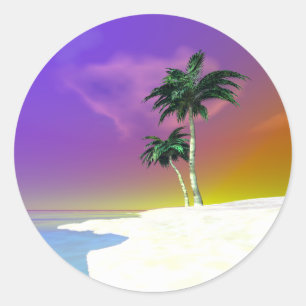 Sticker Rond Palmiers sur fond blanc