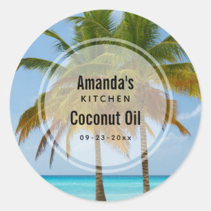 Sticker Rond Palmiers sur un produit de cuisine de plage tropic