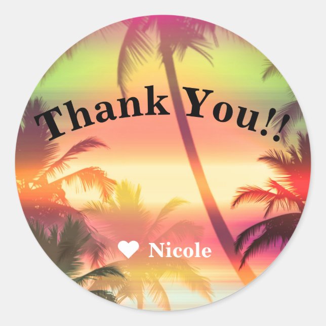 Sticker Rond Palmiers Tropical Heat Beach Party Luau Favoriser (Devant)