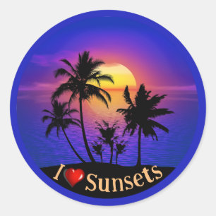 Sticker Rond Palmiers tropicaux couchés de soleil