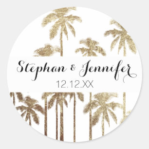 Sticker Rond Palmiers tropicaux d'or fascinant sur le blanc