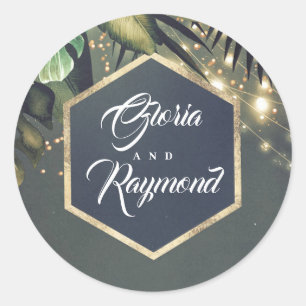 Sticker Rond Palmiers tropicaux Mariage plage d'or