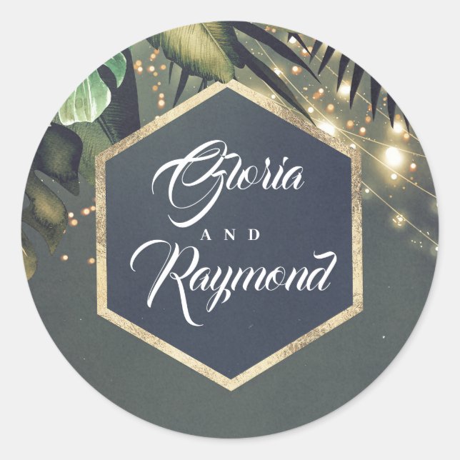 Sticker Rond Palmiers tropicaux Mariage plage d'or (Devant)