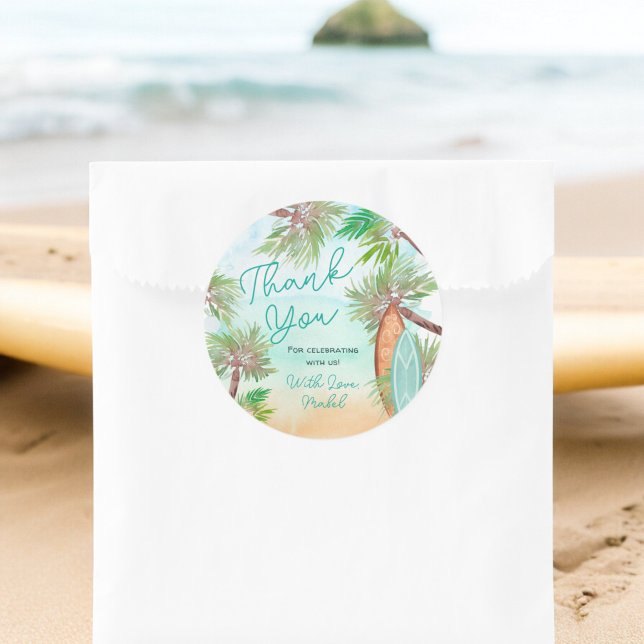 Sticker Rond Palmiers tropicaux plage bébé à bord de douche (Tropical palm trees beach baby on board shower classic round sticker)