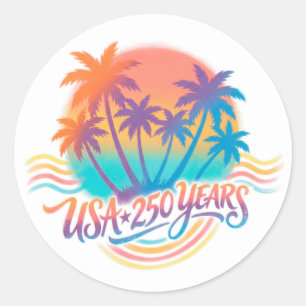 Sticker Rond Palmiers USA 250 Ans Patriotique Désert Lever du S