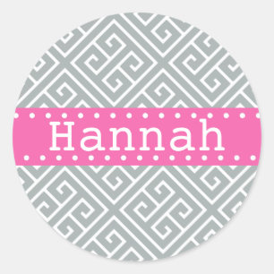 Sticker Rond Paloma Grey Clé grecque blanche Motif rose Modèle