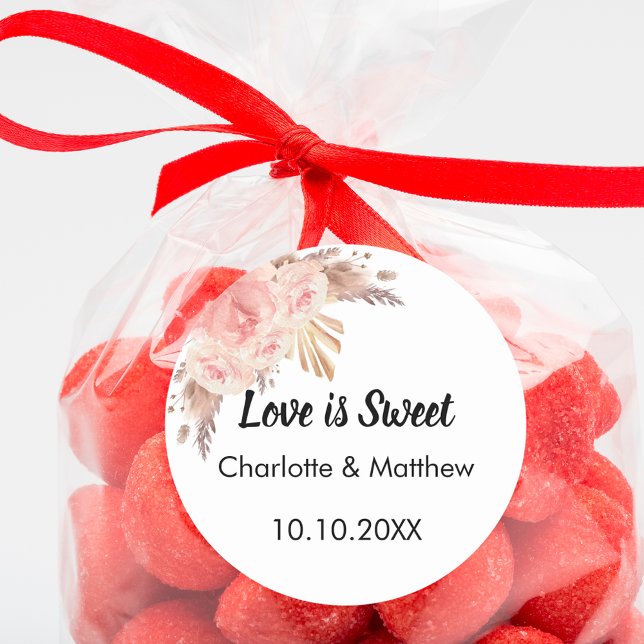 Sticker Rond Pampas à fleurs rose rose rose mariage Love is Swe (Créateur téléchargé)