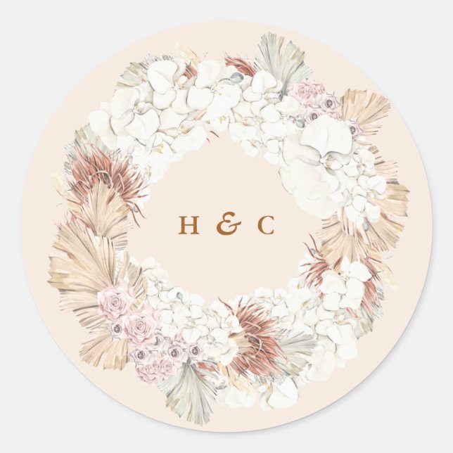 Sticker Rond Pampas doux Grass Floral Jungle Mariage tropical (Devant)