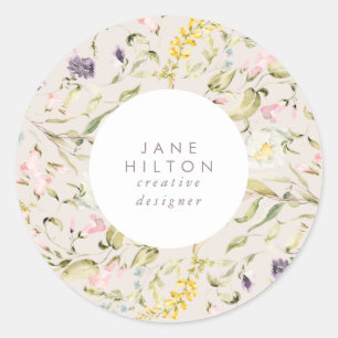 Sticker Rond Pampas Fleur sauvage de printemps Crème florale mo