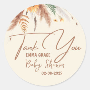 Sticker Rond Pampas Grass Baby shower Boho Spring Autum Automne