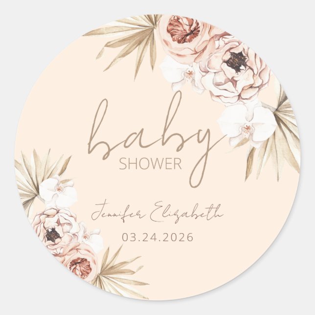 Sticker Rond Pampas Grass Boho Baby shower bohème (Devant)