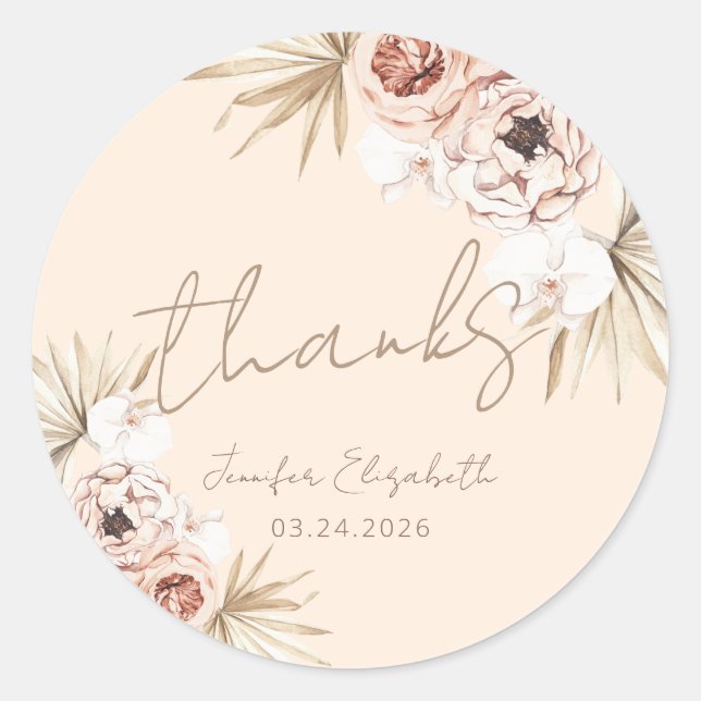 Sticker Rond Pampas Grass Boho Baby shower Bohème Merci (Devant)
